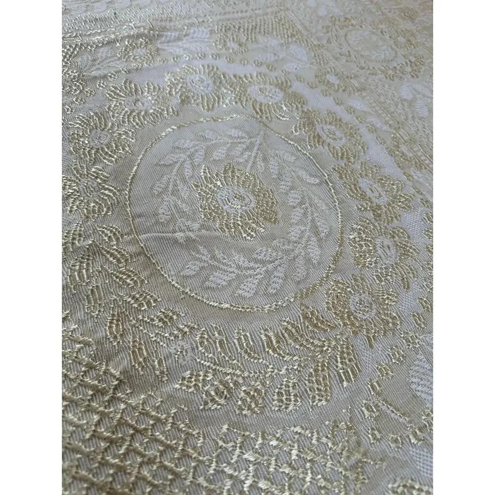 Vintage Damask Bedspread Fringesd Light yellow pale Jacquard twin/full 86x72”